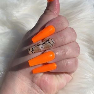 Orange Snakeskin Press On Nails